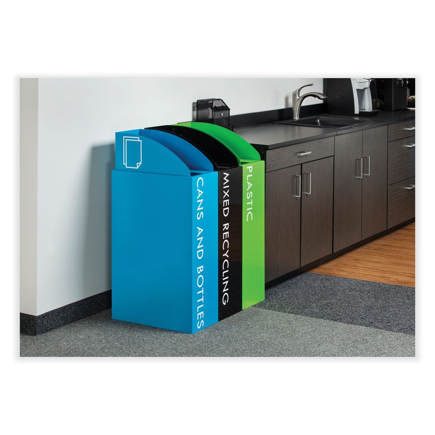 Safco® Mixx Recycling Center Rectangular Receptacle, 29 gal, Steel, Green