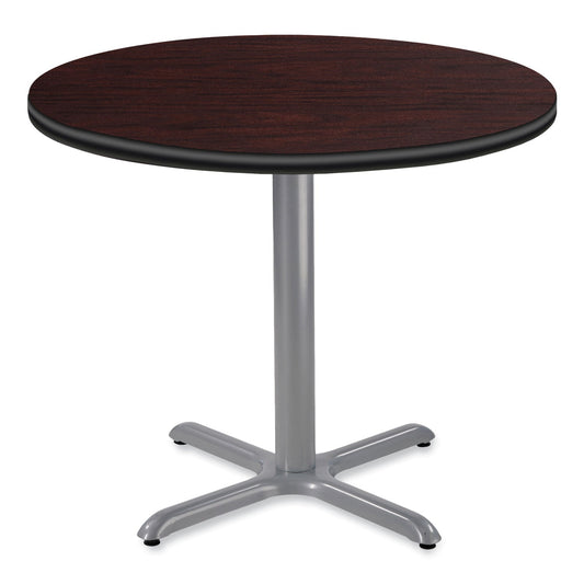 NPS® Cafe Table, 36" Diameter x 30h, Round Top/X-Base, Mahogany Top, Gray Base