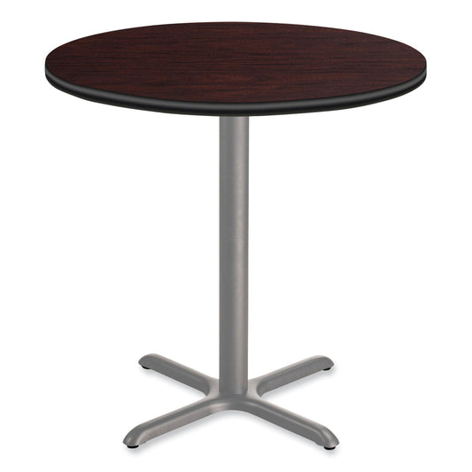 NPS® Cafe Table, 36" Diameter x 42h, Round Top/X-Base, Mahogany Top, Gray Base