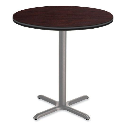 NPS® Cafe Table, 36" Diameter x 36h, Round Top/X-Base, Mahogany Top, Gray Base