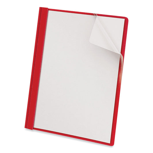 Universal® Clear Front Report Cover, Prong Fastener, 0.5" Capacity, 8.5 X 11, Clear/red, 25/box