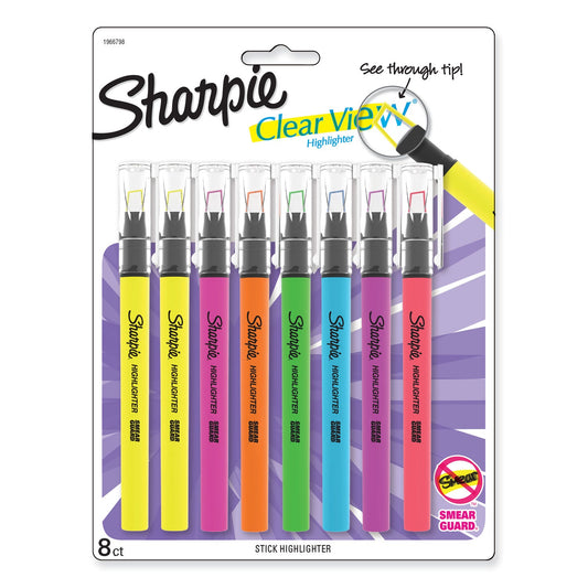 Sharpie® Clearview Pen-Style Highlighter, Assorted Ink Colors, Chisel Tip, Assorted Barrel Colors, 8/pack