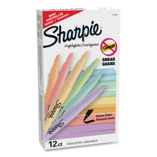 Sharpie® Pocket Style Highlighters, Assorted Ink Colors, Chisel Tip, Assorted Barrel Colors, 12/Pack