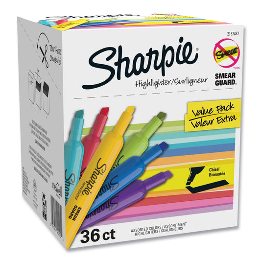 Sharpie® Tank Style Highlighters, Assorted Ink Colors, Chisel Tip, Assorted Barrel Colors, 36/Pack