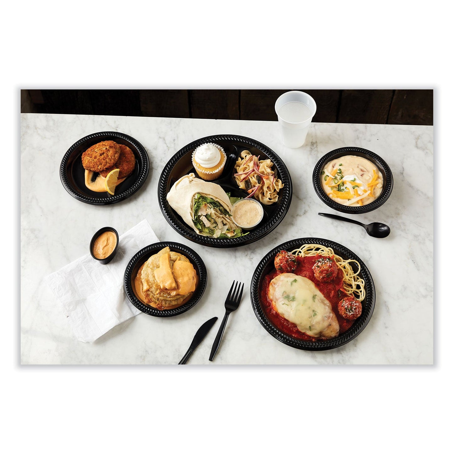 Pactiv Evergreen Meadoware Impact Plastic Dinnerware, Plate, 6" dia, Black, 1,000/Carton
