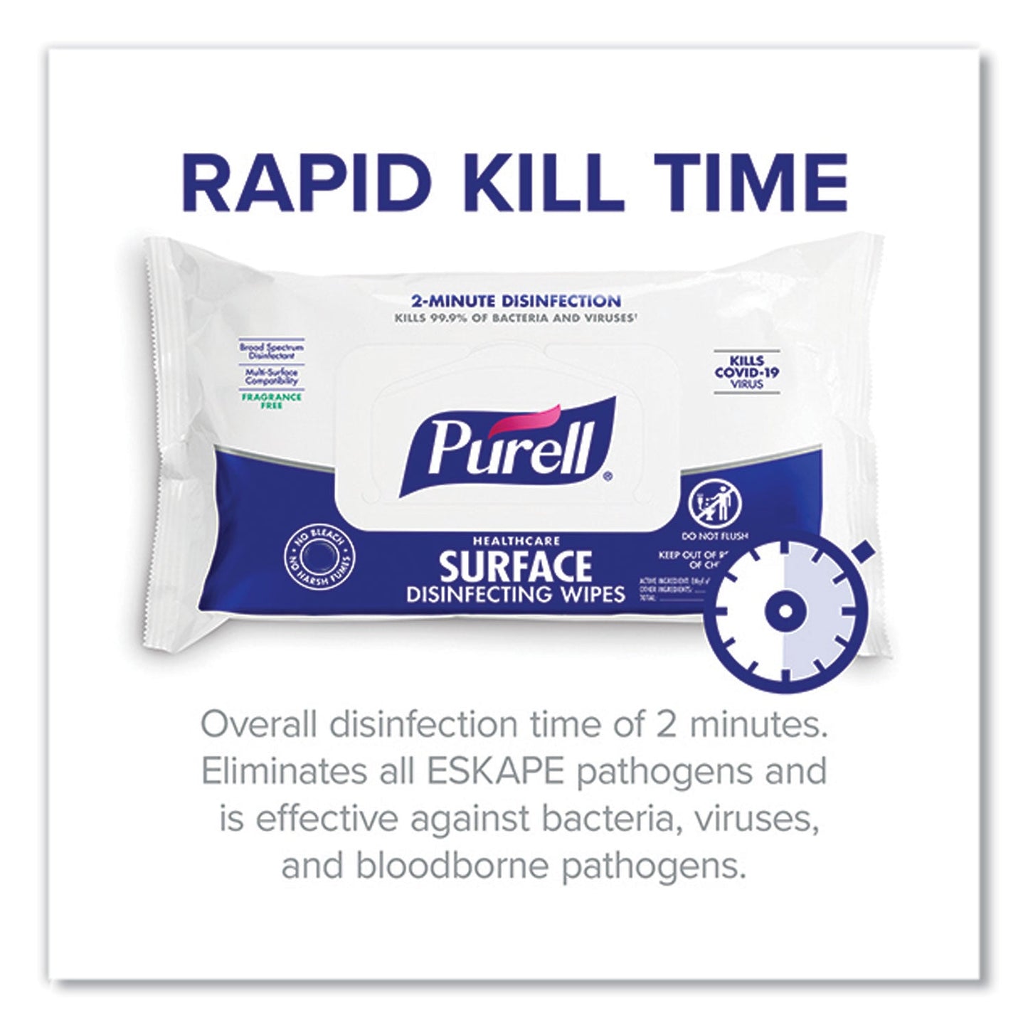 PURELL® Healthcare Surface Disinfecting Wipes, 1-Ply, 7" x 10", Unscented, White, 72/Pack