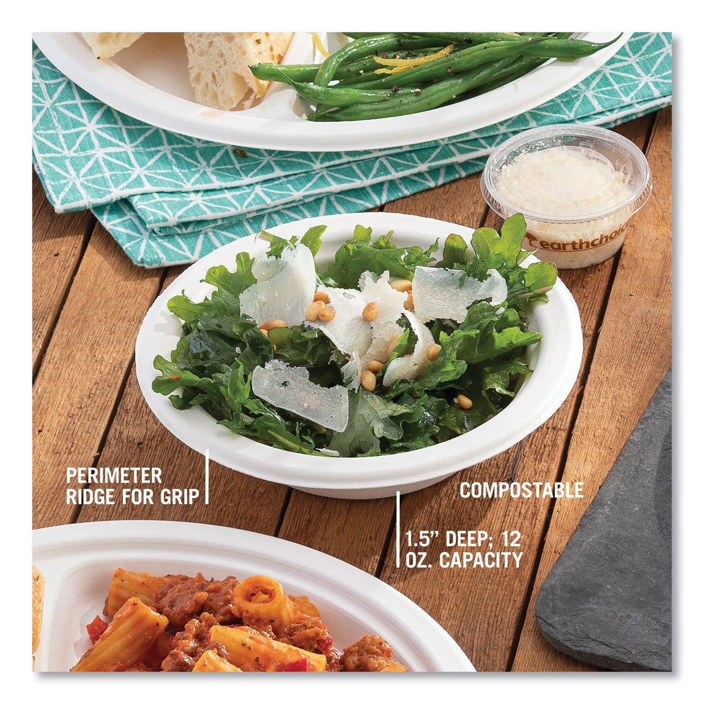 Pactiv Evergreen EarthChoice PFAS Free Compostable Dinnerware, Bowl, Sugarcane, 12 oz, Natural, 1,000/Carton