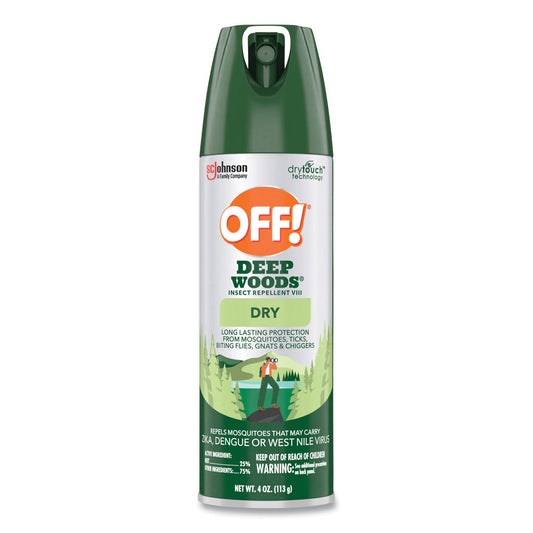 OFF!® Deep Woods Dry Insect Repellent, 4 oz Aerosol Spray, Neutral, 12/Carton
