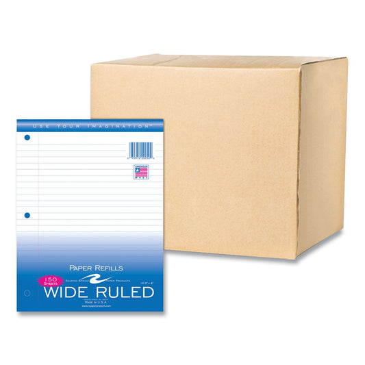 Roaring Spring® Loose Leaf Paper, 8 x 10.5, 3-Hole Punched, Wide Rule, White, 150 Sheets/Pack, 24 Packs/Carton