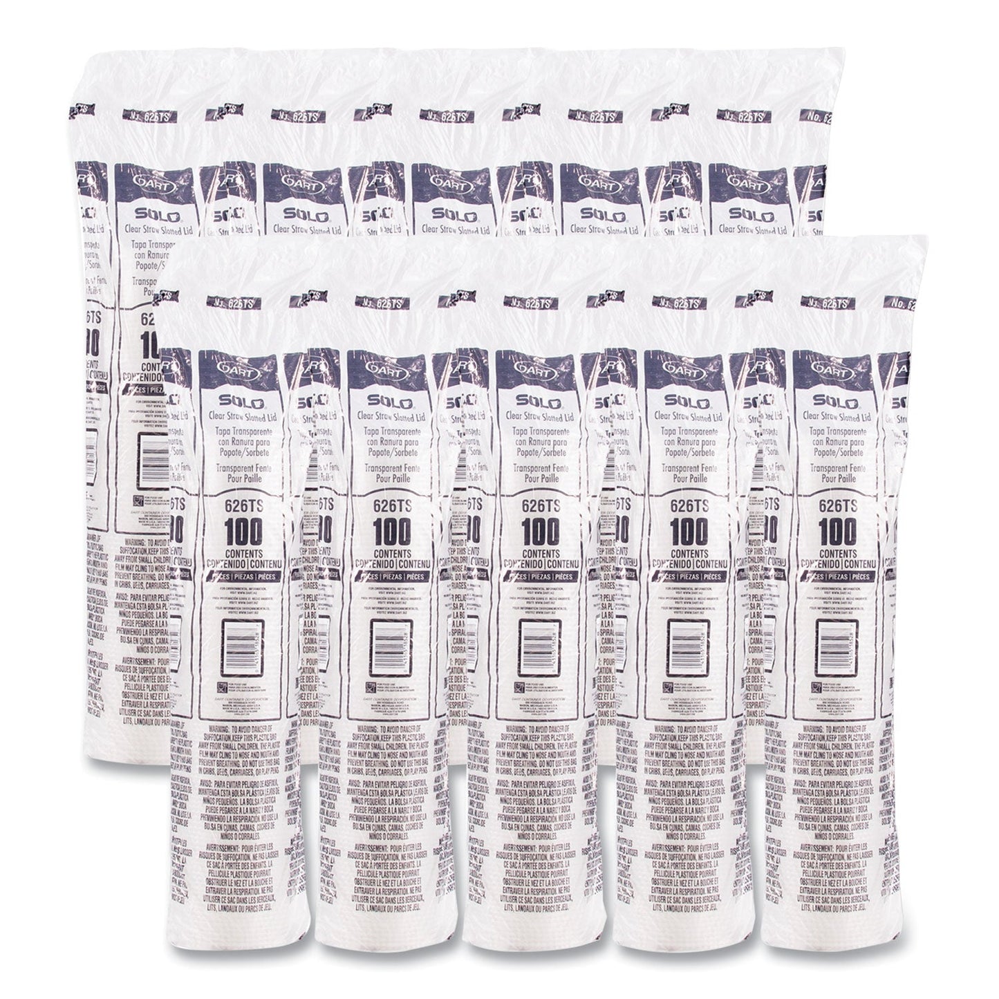 SOLO® PETE Flat Straw-Slot Cold Cup Lids, Fits 16 oz to 24 oz Cold Cups, Plastic, Clear, 100/Pack, 10 Packs/Carton