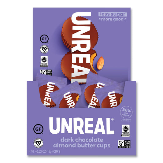 UNREAL® Dark Chocolate Almond Butter Cups, 0.53 oz, Individually Wrapped, 40/Pack