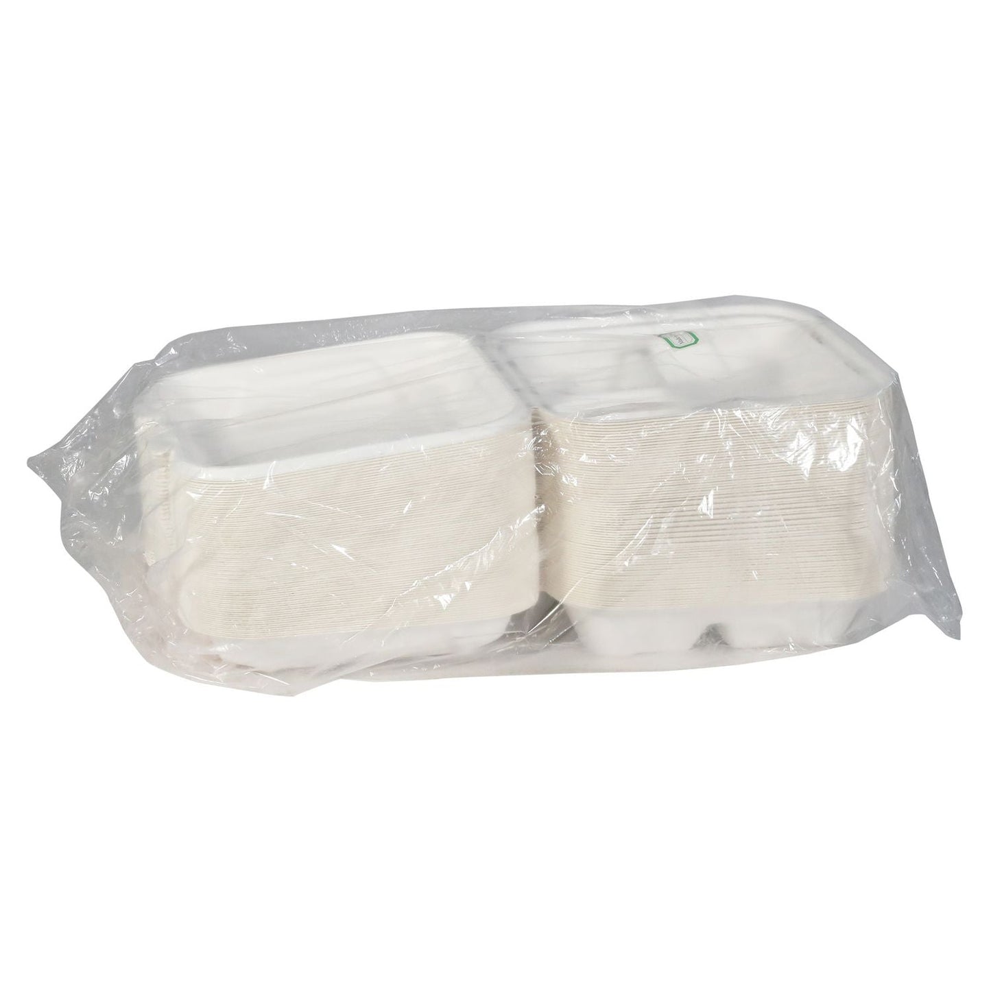 Pactiv Evergreen EarthChoice PFAS Free Compostable Hinged Lid Container, 3 Compartments, 8 x 8 x 3, Natural, Sugarcane, 150/Carton