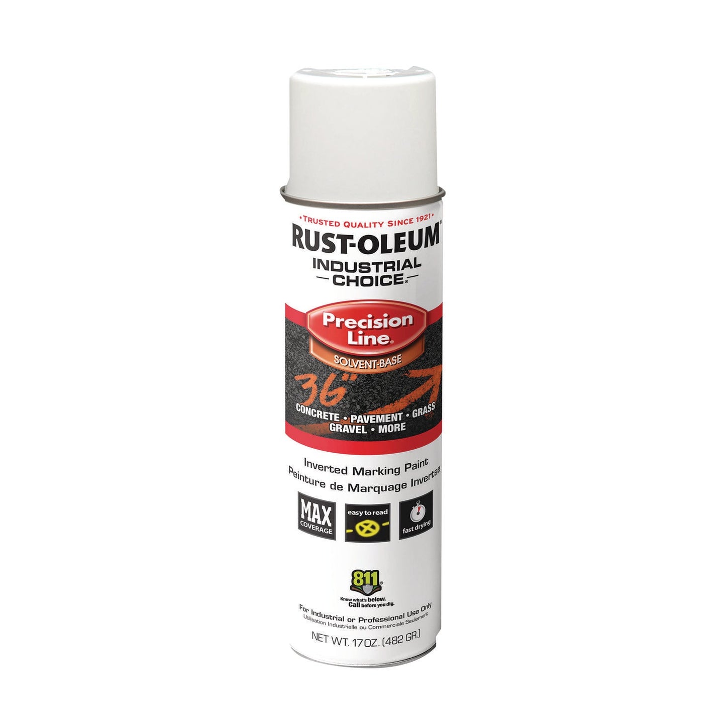 Rust-Oleum® Industrial Choice M1600 System Solvent-Based Precision Line Marking Paint, Flat White, 17 oz Aerosol Can, 12/Carton