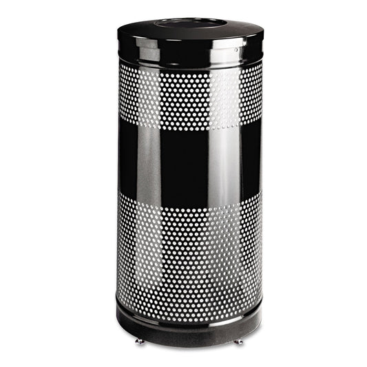 Rubbermaid® Commercial Classics Perforated Open Top Receptacle, 25 gal, Steel, Black