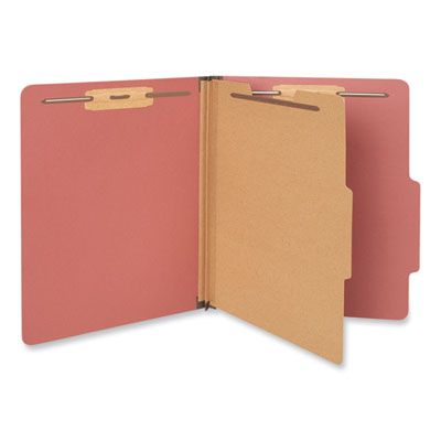 Universal® Four-Section Pressboard Classification Folders, 2" Expansion, 1 Divider, 4 Fasteners, Letter Size, Red Exterior, 10/Box