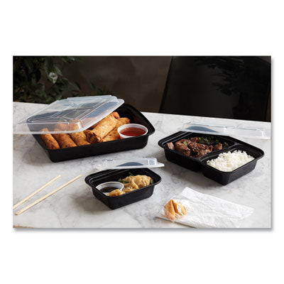 Pactiv Evergreen Newspring VERSAtainer Microwavable Containers, Rectangular, 58 oz, 8.5 x 11.5 x 2.5, Black/Clear, Plastic, 150/Carton