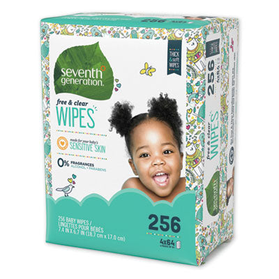 Seventh Generation® Free and Clear Baby Wipes, 7 x 7, Refill, Unscented, White, 256/Pack, 3 Packs/Carton