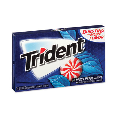 Trident® Sugar-Free Gum, Perfect Peppermint, 14 Pieces/Pack, 12 Packs/Carton