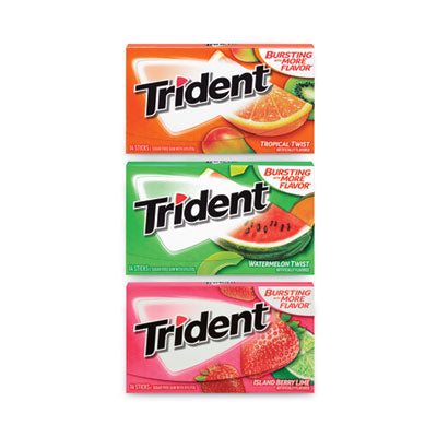 Trident® Sugar-Free Gum, Fruit Variety, 14 Pieces/Pack, 20 Packs/Carton