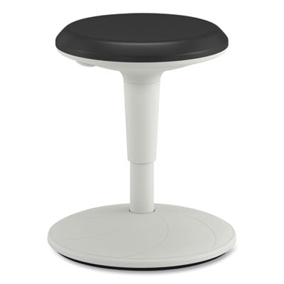 HON® Revel Adjustable Height Fidget Stool, Backless, Supports Up to 250 lb, 13.75" to 18.5" Seat Height, Black Seat, White Base
